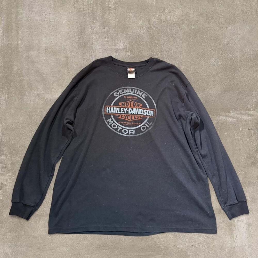 Vintage Harley-Davidson St. Paul Thermal Shirt, Black Waffle Knit Graphic, Size